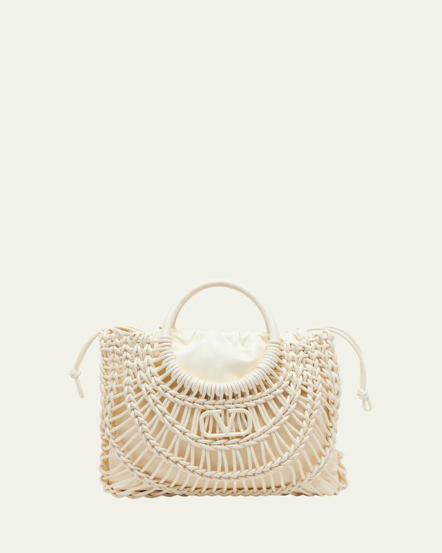 Allover Knot Braided Drawstring Tote Bag